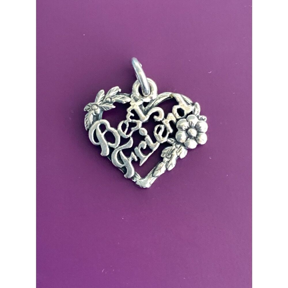 Heart Flowers Best Friend Sterling Silver Jewelry Charm #love #friend #heart